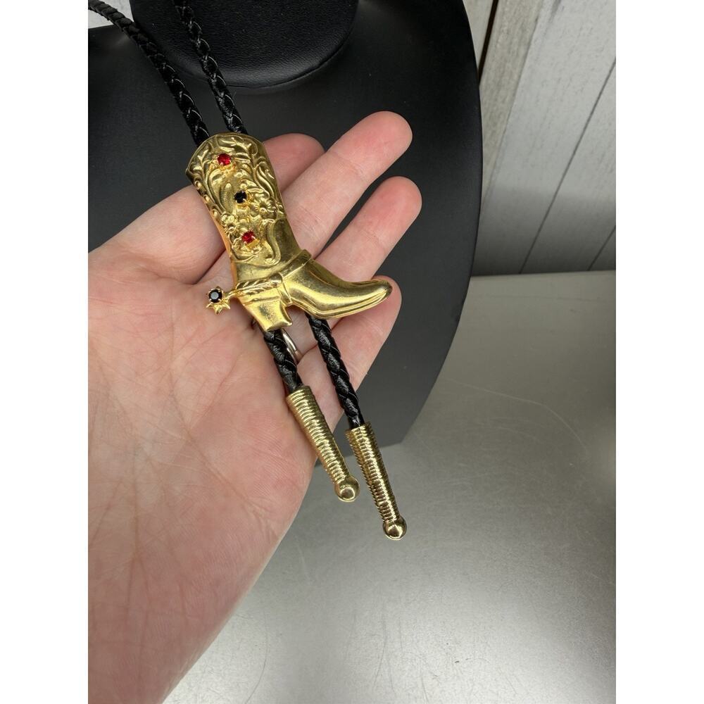 Vintage Gold Cowboy Boot Jeweled Bolo Tie Boot Spur Mens Retro